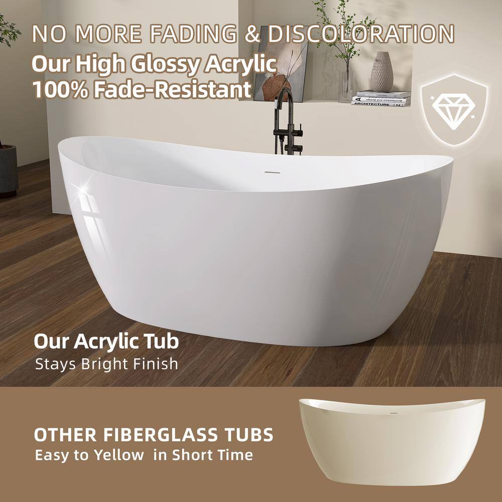 63'' White Acrylic Double Slipper Freestanding Soaking Tub