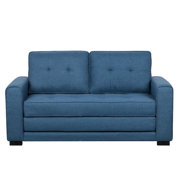 US Pride Furniture Bray 58 in. Ocean Blue Linen Twin Size 2-Seat Sleeper Sofa Bed with Removable Cushions