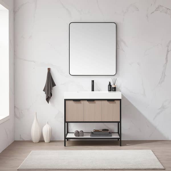 ROSWELL Marcilla 36 in. W x 20 in. D x 34 in. H Single Sink Bath Vanity in Almond Coffee with White Integral Sink Top