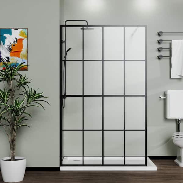 46 in. W x 72 in. H Fixed Frameless Single Panel Shower Door with Adjustable Support Bar,Shower Screen Walk-in Wet-room