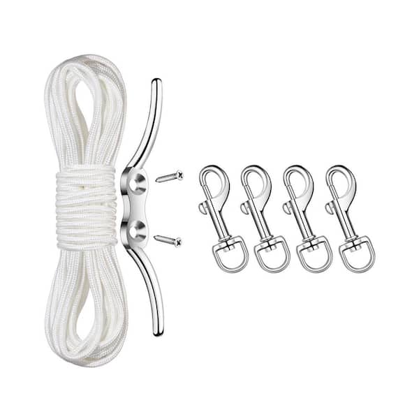 Nylon Flagpole Rope Kit with 4 Zinc Alloy Swivel Snap Clips and Cleat Hook for Outdoor Flagpole Accessories