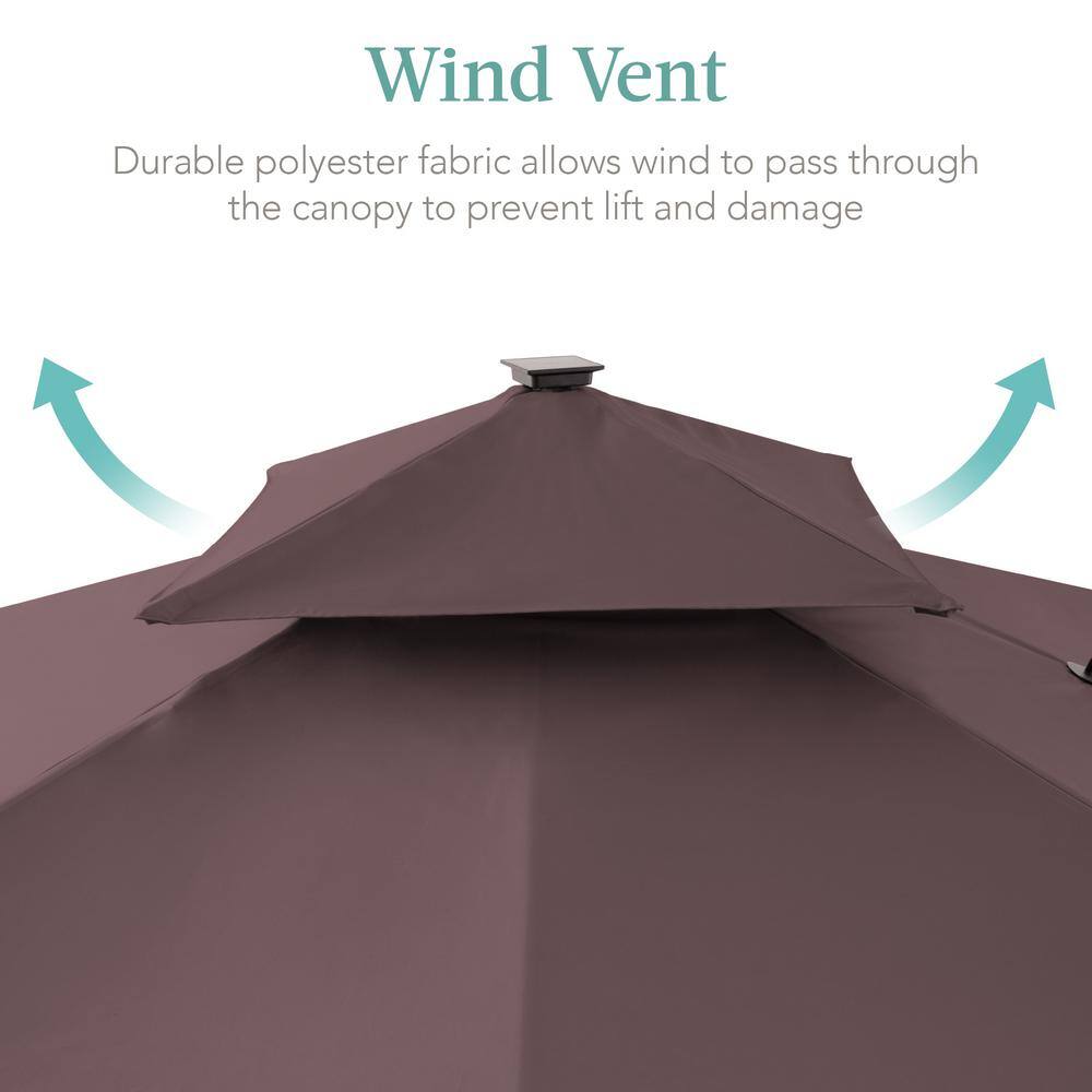 Deep Taupe 10x10ft 2-Tier Solar LED Cantilever Patio Umbrella