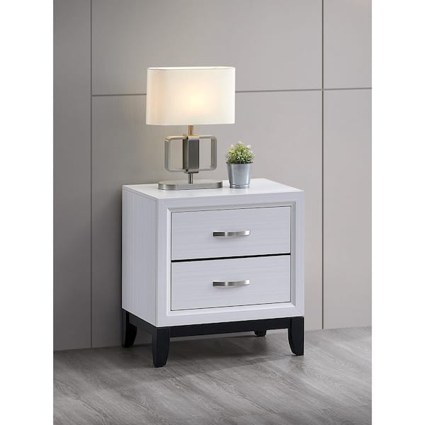 Glasgow White 2-Drawer 24 in. W Nightstand