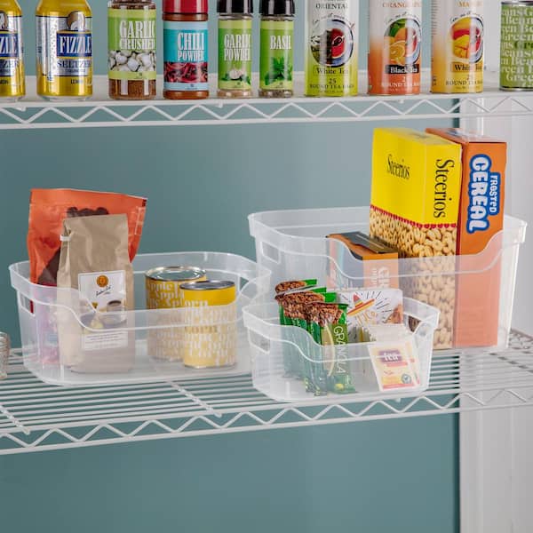 mDesign Stackable Plastic Pantry Organizer Box with 36 Labels, 12 x 6 x  7.75 - Clear