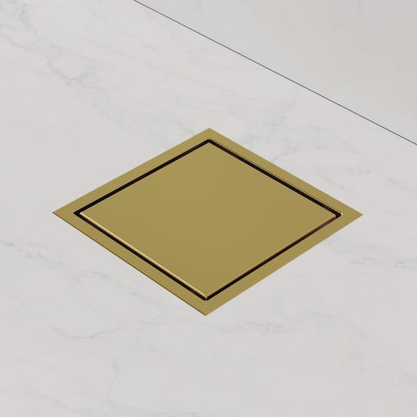 6 x 6 in. Square Stainless Steel Shower Bath Drain with Tile-In Pattern Drain Cover in Brushed Gold
