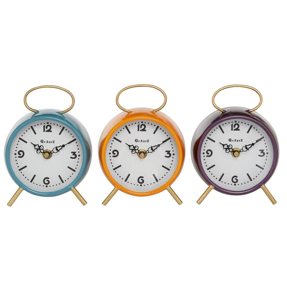 Litton Lane Multi Colored Wood Ring Top Analog Clock (Set of 3) 042639
