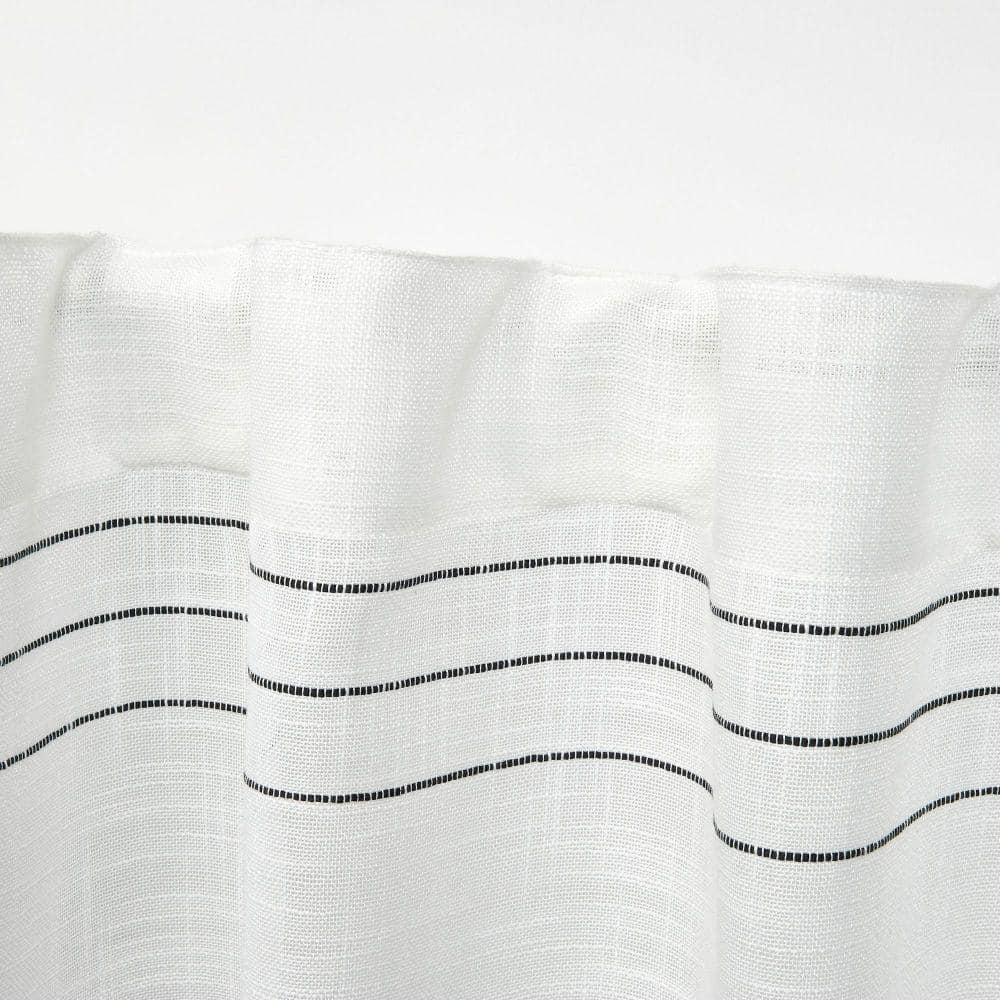 Demi Light Filtering White Linen-Like Curtain Panels with Black Tassels