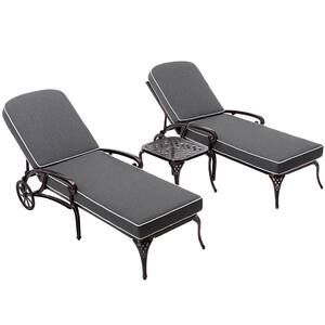 Messer Bronze 3-Piece Aluminum Outdoor Chaise Lounge with Gray Cushions and Table