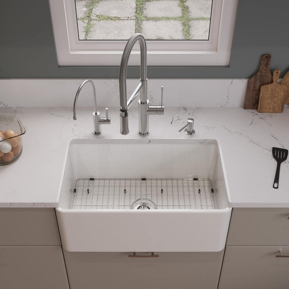 30'' White Fireclay Farmhouse Drop-In Kitchen Sink