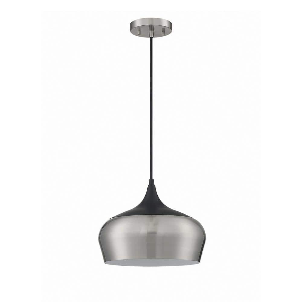 ORIAN 1 Light Satin Nickel and Black Cage Pendant LightSatin Nickel and Black Metal Shade -  Kendal Lighting, PF130-SN/BLK