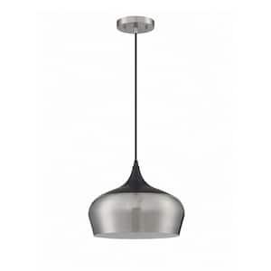 ORIAN 1 Light Satin Nickel and Black Cage Pendant LightSatin Nickel and Black Metal Shade