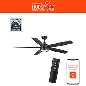 Driskol 60 in. White Color Changing LED Matte Black Smart Ceiling Fan with Light Kit and Remote Powered by Hubspace