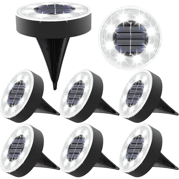 8 LED Solar Lights Outdoor Waterproof IP68 Solar Disc Lights In-Ground Landscape Lighting (8 Pack, White)