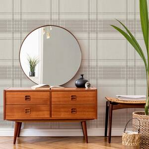 Rhea Plaid Taupe/Gold Wallpaper Sample