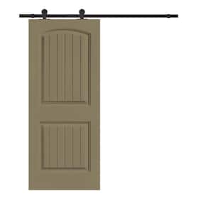 Elegant Series 36 in. x 80 in. Olive Green Stained Composite MDF 2 Panel Camber Top Sliding Barn Door with Hardware Kit