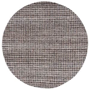 Abstract Brown/Black 6 ft. x 6 ft. Modern Plaid Round Area Rug