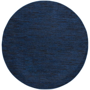 Essentials 6 ft. x 6 ft. Midnight Blue Round Solid Contemporary Indoor/Outdoor Patio Area Rug