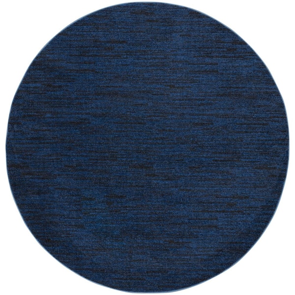 Nourison Essentials 6 ft. x 6 ft. Midnight Blue Round Solid Contemporary Indoor/Outdoor Patio Area Rug