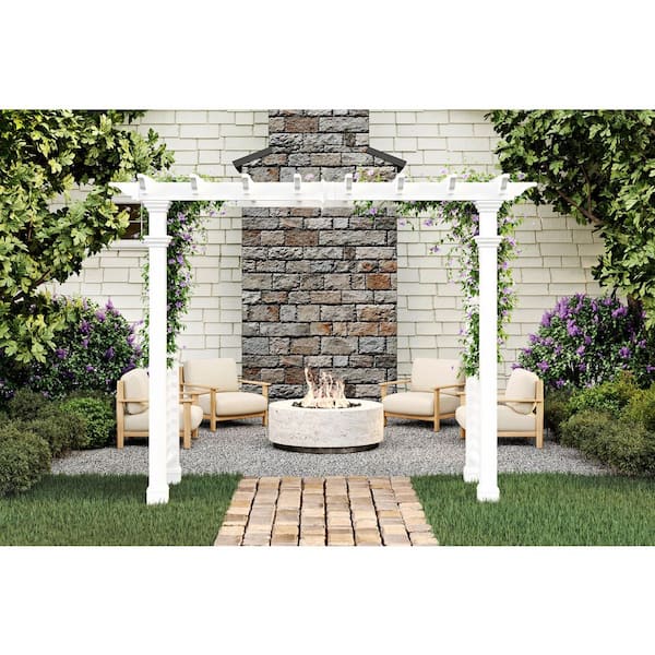 88"L x 32"W x87"H Fairfield Grande Vinyl Arbor with Trim, White, VA84230-3