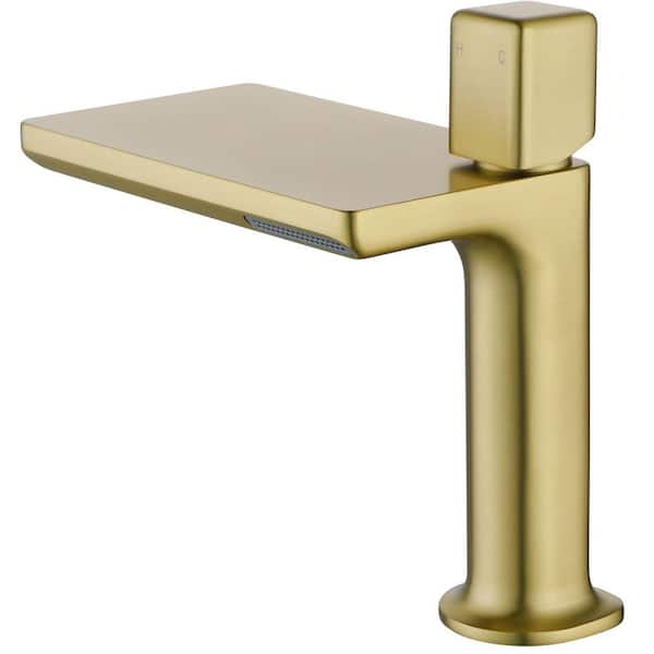 Single Handle Single Hole Bathroom Sink Faucet Waterfall Taps in Brushed Gold