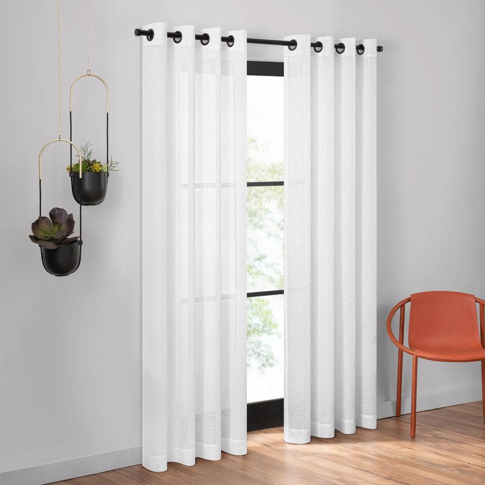 White Sheer Polyester Grommet Window Curtain Panel, 63" x 50"