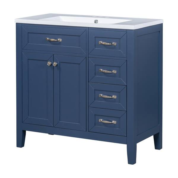 Zeus & Ruta 35.98 in. W x 18.03 in. D x 35.98 in. H Bathroom Vanity With Ceramic Sink, Drawers, Solid Frame and MDF Board in Blue