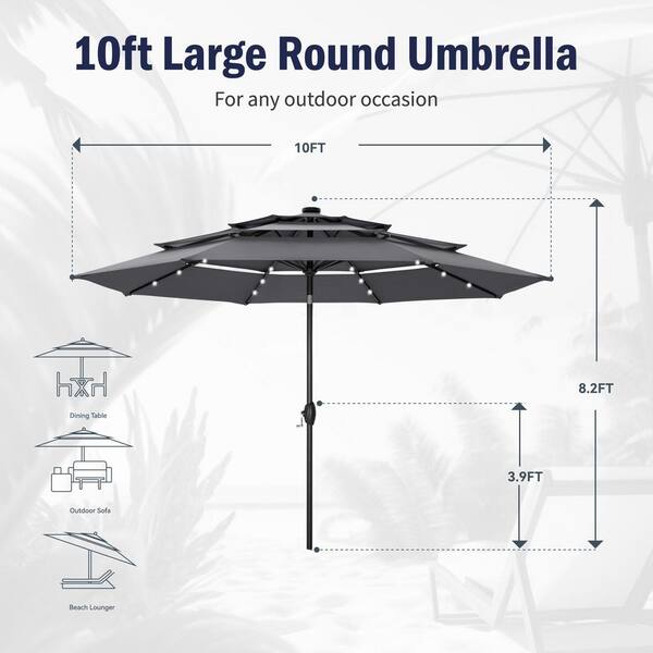 10ft 3 tier patio umbrella Aoodor 10 ft. Steel Market with Crank and Tilt in Color Light Blue while the built LAUSAINT HOME 10ft Outdoor Umbrella,