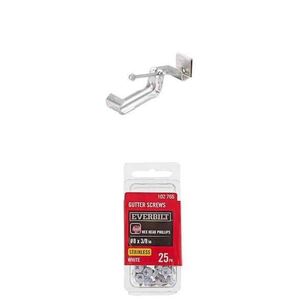5 in. Aluminum Hidden Gutter Hanger with Screw and #8 x 3/8 in. White Gutter Screw (25-Pack)