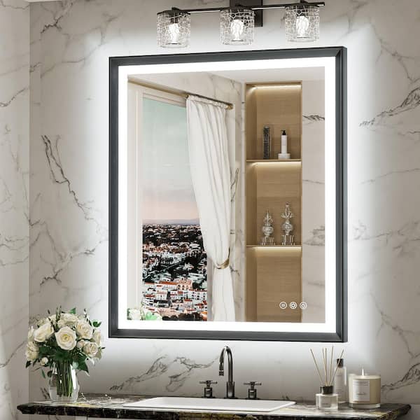 30 in. W x 36 in. H Rectangular Aluminum Framed with 3 Colors Dimmable LED Anti-Fog Wall Mount Bathroom Vanity Mirror