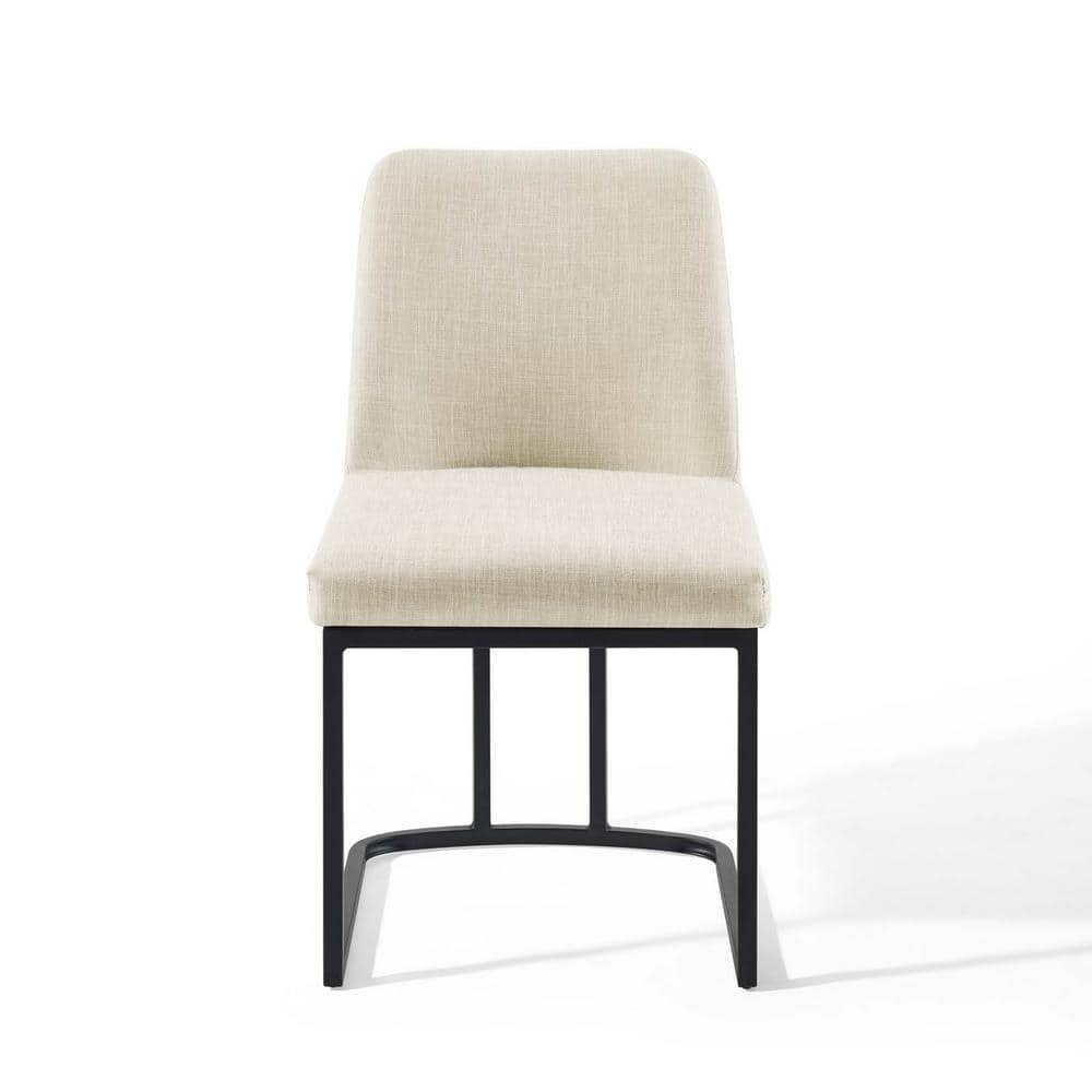 Amplify Matte Black Stainless Steel Upholstered Side Chair in Cream