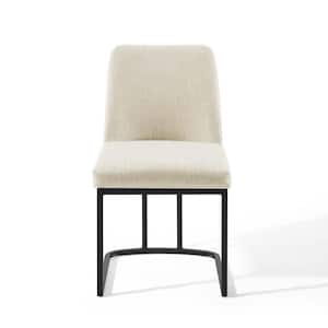 Amplify Black Beige Sled Base Upholstered Fabric Dining Side Chair