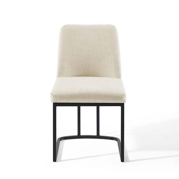 MODWAY Amplify Black Beige Sled Base Upholstered Fabric Dining Side Chair