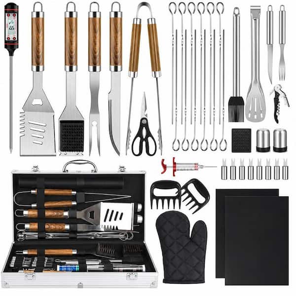 Deluxe 38-Piece Stainless Steel Grill Tool Set with Aluminum Case, Thermometer and Grill Mats for Outdoor BBQ Camping