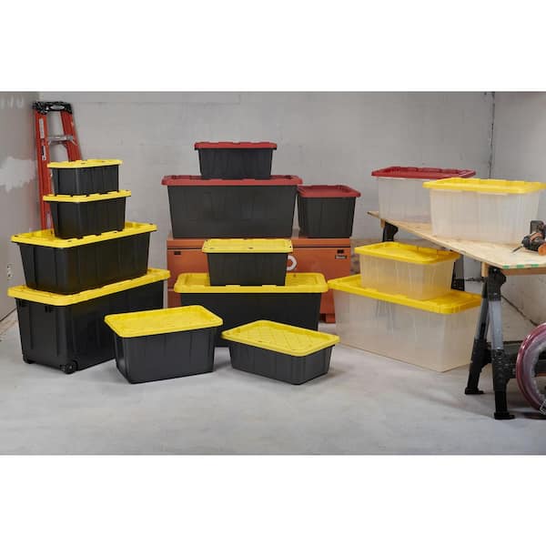 Basement storage with Home Depot 55, 27, and 14 gallon totes :  r/OrganizationPorn