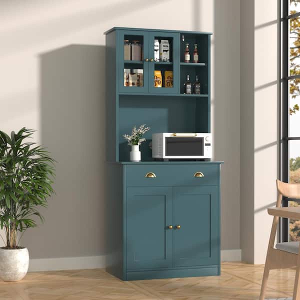 VEIKOUS Teal Blue MDF Sideboard Food Pantry Kitchen Buffet and Hutch with 3 Adjustable Shelves and 1-Drawer