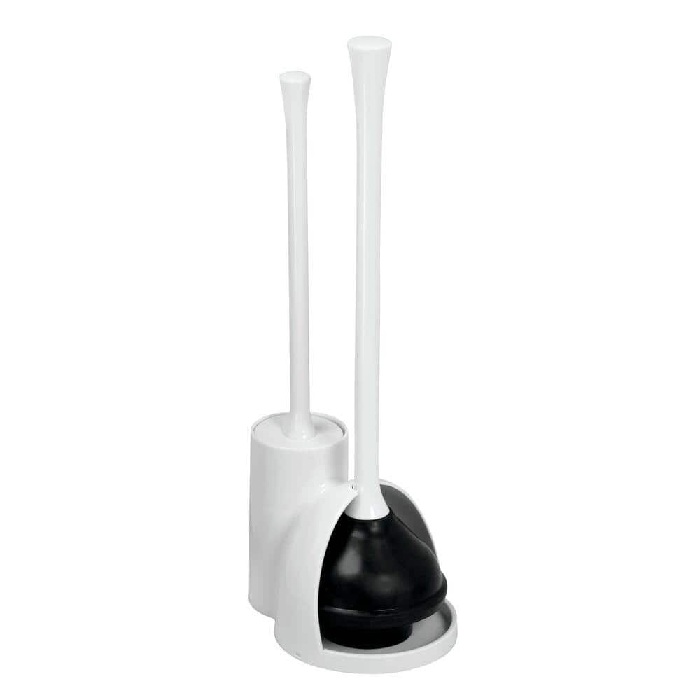 iDesign White Plastic Toilet Bowl Brush and Plunger Set