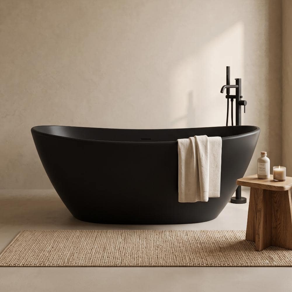 61‑Inch Solid Surface Flat Bottom Freestanding Bathtub with Built-in Seat in Matte Black price history on PriceWatchPro