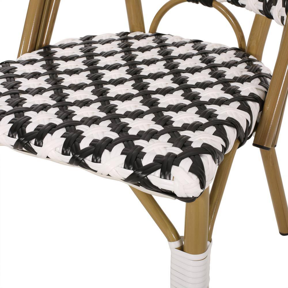Bamboo Finish Aluminum Bistro Dining Chair Set, Black and White, Set of 4