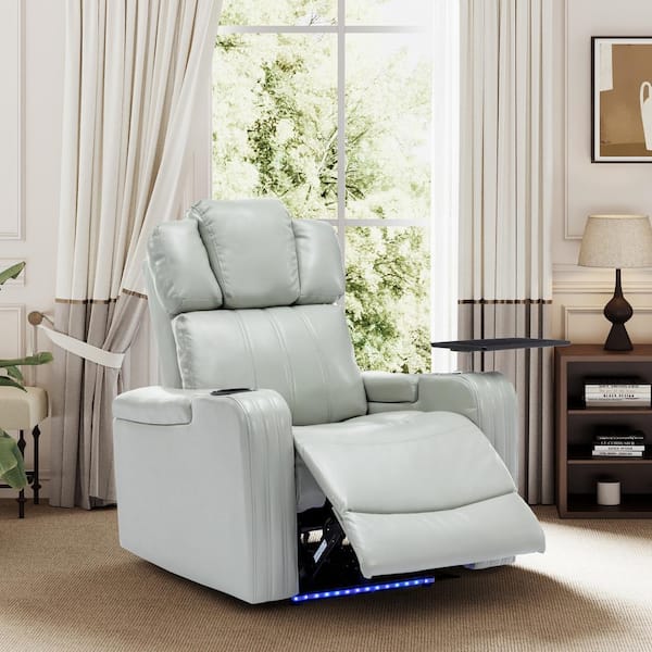 Merax Gray Home Theater PU Leather Power Recliner with Bluetooth Speaker, Hidden Arm Storage and Cooling Cup Holder