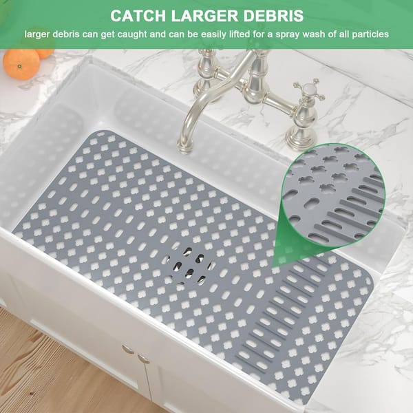 28 in. Grey Foldable Silicone Sink Drying Mat Non-Slip Heat Resistant Sink Protector Mat with Rear Drain Hole