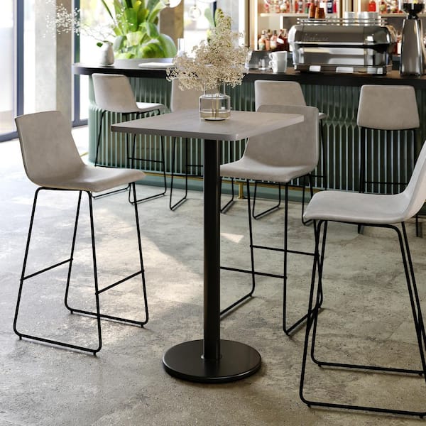 Stiles 24 in. x 30 in. Gray Rectangular Table Top with Black 18 in. Round Bar Height Table Base