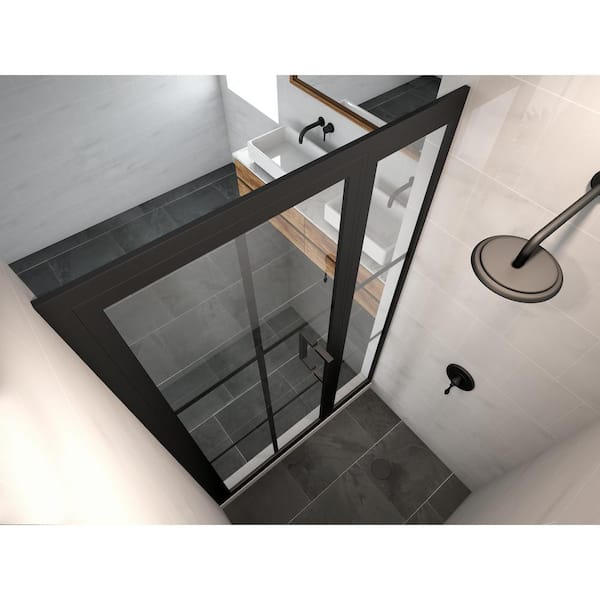 Gridscape GS2 3-Panel Corner Shower Door in Black with Clear Glass