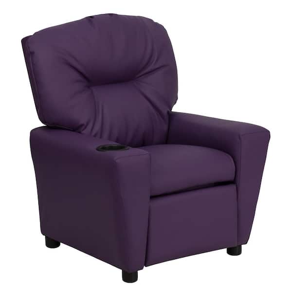 Flash Furniture Contemporary Purple Vinyl Kids Recliner with Cup Holder