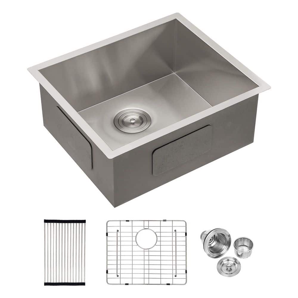 23 in. Undermount Single Bowl 16 Gauge Brushed Nickel Stainless Steel Kitchen Sink with Drying Rack price history on PriceWatchPro