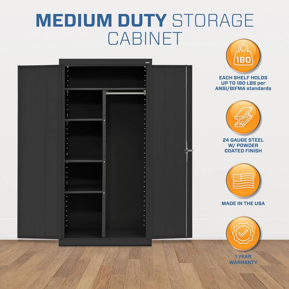 Transitional Black Steel Full-Height Combination Wardrobe Cabinet