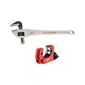 18 in. Aluminum Offset Pipe Wrench with 1 in. Mini Copper Tubing Cutter (2-Piece)