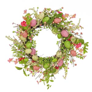 20 in. Flowering Pink and Green Easter Wreath