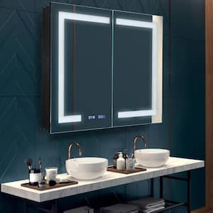 40 in. W x 32 in. H Rectangular Black LED Light Aluminum Recessed/Surface Mount Medicine Cabinet with Mirror