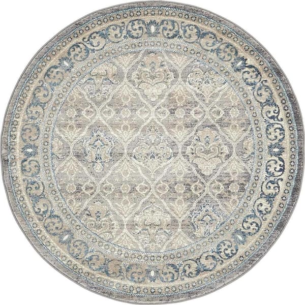Unique Loom Salzburg Kasern Gray 5' 0 x 5' 0 Round Rug