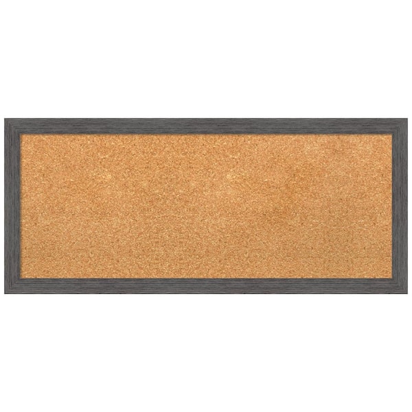 Amanti Art Pinstripe Plank Grey 31.88 in. x 13.88 in. Framed Corkboard Memo Board